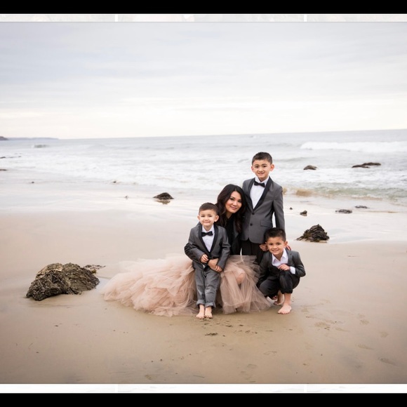 Custom made high low tiered tulle skirt taupe - Picture 4 of 7